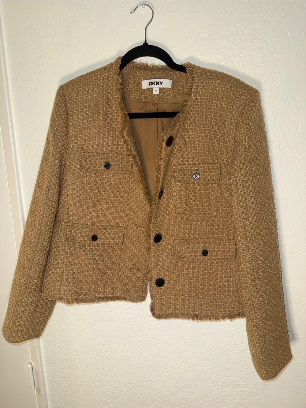 DKNY Camel Tweed Boxy Blazer Jacket